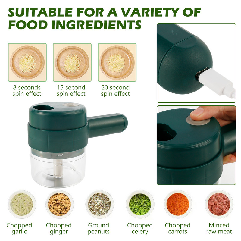 Električni rezač povrća Višenamjenska sjeckalica za hranu Rezač Ručna gnječilica Bežična drobilica za češnjak Mlinac Kuhinjski dodaci