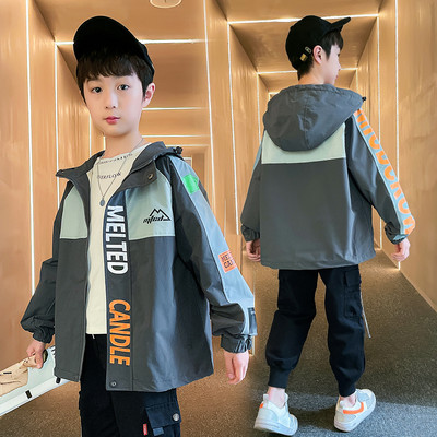 Geaca de toamna baieti cu imprimeu si gluga