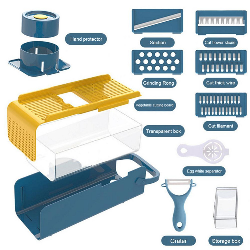 Set de 10 bucăți tăietor de legume cu mandolină răzătoare cu lamă din oțel pentru morcovi cu coș Bucătărie Accesorii pentru bucătărie de acasă