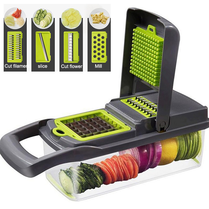 Szeletelő 7 az 1-ben Zöldségszeletelő Gyümölcsvágó Burgonyahámozó Reszelő Többfunkciós 7 Az 1-ben Gyümölcsvágó Burgonyahámozó Szeletelő
