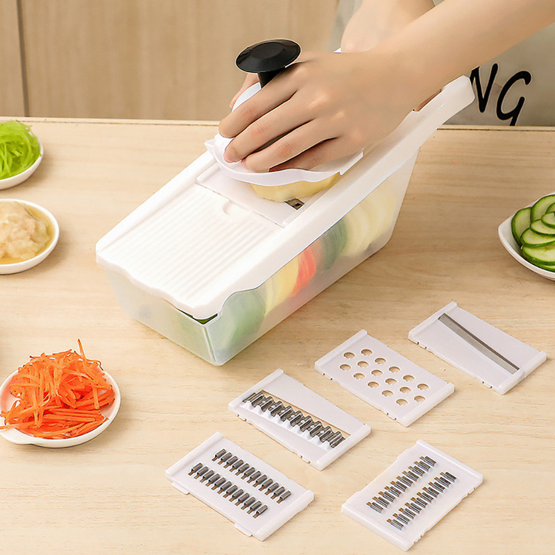 Tăiător de legume multifuncțional Mașini de tăiat Tăiător de fructe Mașină de tăiat cartofi Răzătoare de morcovi Accesorii de bucătărie Coș Mașină de tăiat legume