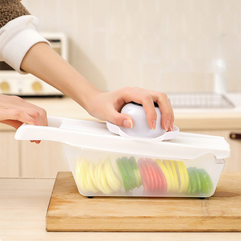 Tăiător de legume multifuncțional Mașini de tăiat Tăiător de fructe Mașină de tăiat cartofi Răzătoare de morcovi Accesorii de bucătărie Coș Mașină de tăiat legume