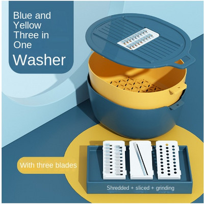 Ustensile de bucătărie multifuncționale trei într-una, coș de scurgere, feliere de uz casnic, mărunțire, măcinare usturoi