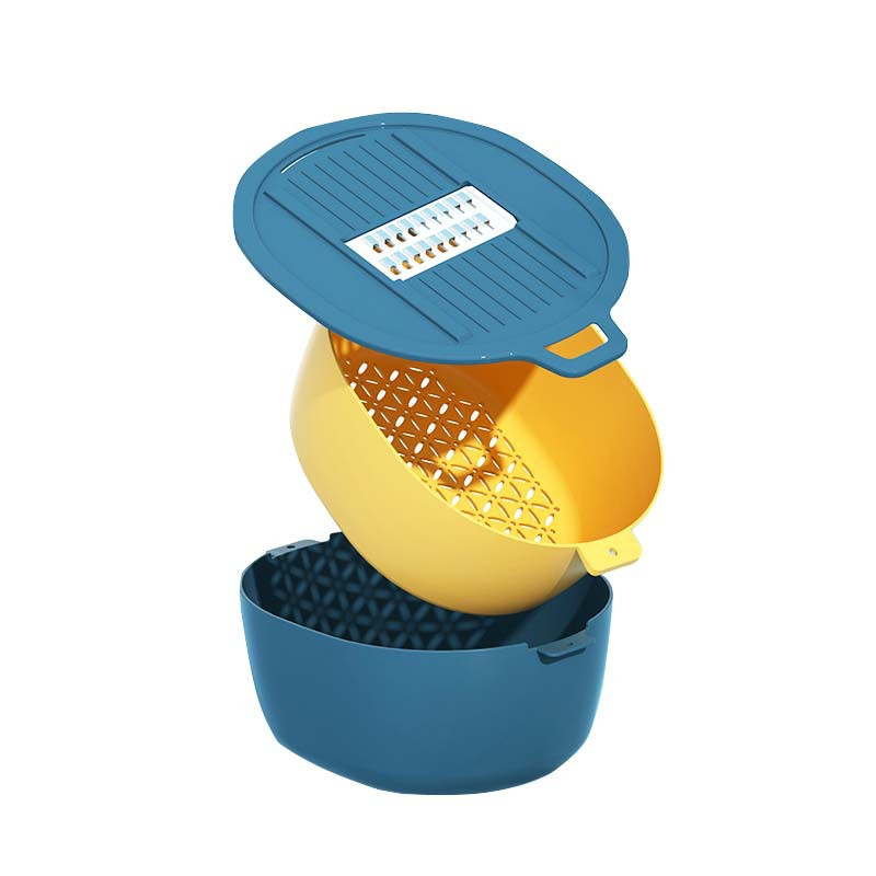 Ustensile de bucătărie multifuncționale trei într-una, coș de scurgere, feliere de uz casnic, mărunțire, măcinare usturoi