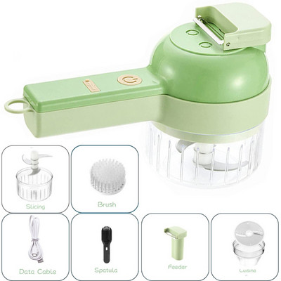 Concasor electric portabil 4 în 1 pentru legume, set multifuncțional de tăiat legume, curățător de cartofi, presă de usturoi pentru instrument de bucătărie