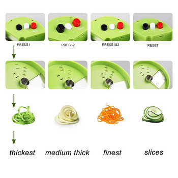 Ръчен спирализатор Резачка за зеленчуци и плодове 4 в 1 Регулируема спирална ренде Резачка Инструменти за салата Машина за спагети с тиквички