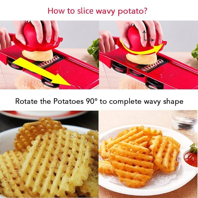 Tăiător de legume multifuncțional cu tăietor cu lamă de oțel Mașină de tăiat cartofi Răzătoare pentru morcovi pentru brânză Instrument pentru accesorii de bucătărie pentru legume