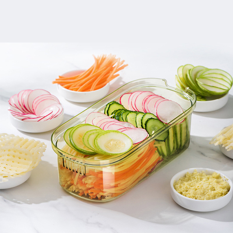 Többfunkciós forgó zöldségvágó konyhai zöldség-gyümölcs aprító reszelő (kosárral/kosár nélkül)