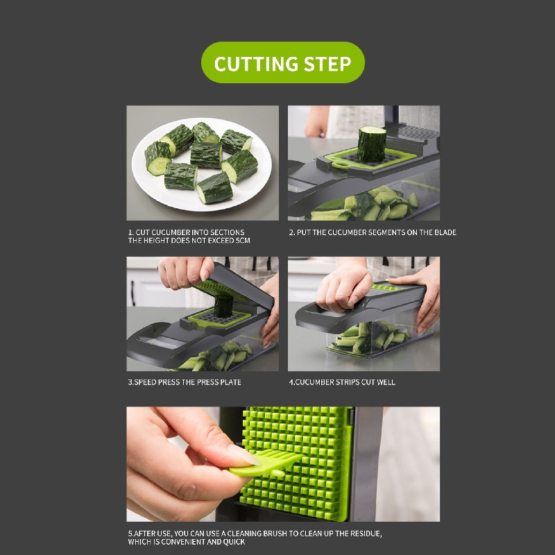 Tăiător de legume Mașină de tăiat alimente multifuncțională Mașină de tăiat fructe Cartofi de curățat Morcovi Ceapă Răzătoare Accesorii de bucătărie Mașină de tăiat fructe Tocător