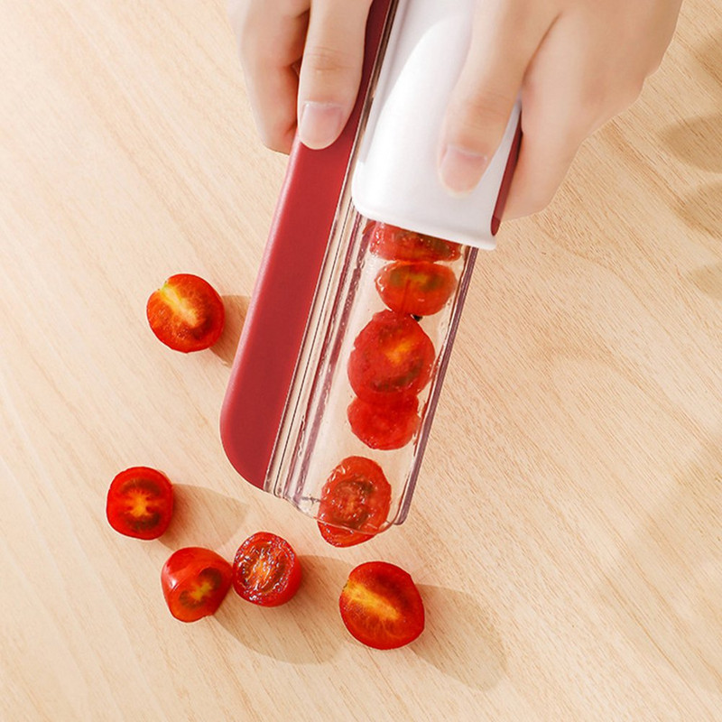 Tăiător de fructe ușor de tăiat roșii, struguri, cireșe, unelte de tăiat, instrumente de bucătărie, salată de fructe și legume