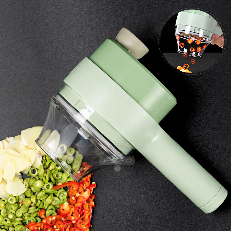 Set de feliere de legume electrice de mână 4 în 1 unealtă de bucătărie cu încărcare USB Concasor de usturoi mașină de tocat carne cu presa automată de usturoi