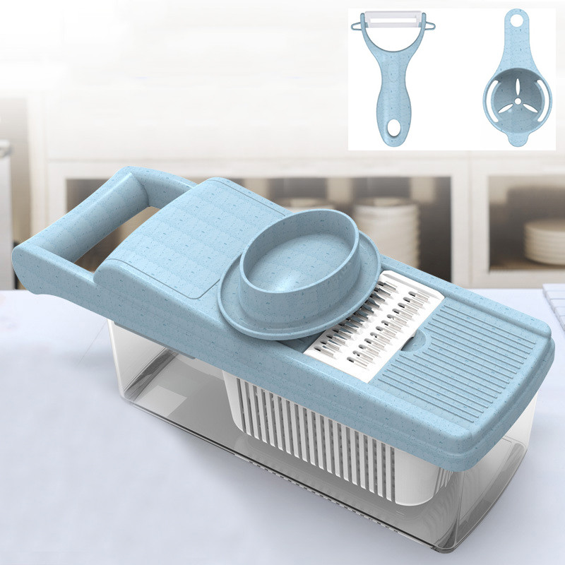 Többfunkciós zöldségvágó Gyümölcsszeletelő Reszelő Aprítógép Lefolyó kosárszeletelő 8 az 1-ben Gadgets Konyhai Kiegészítők Cocina