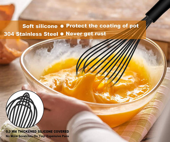 Walfos Silicone Heat Whisk Тел за разбиване от неръждаема стомана - Купа за смесване Кухненска бъркалка за незалепващо разбиване на яйца Бъркалка Кухненски инструмент
