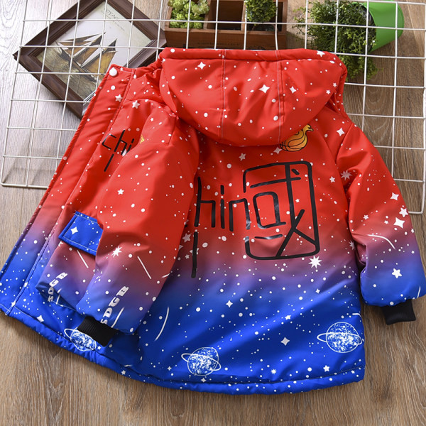 Naujo modelio vaikiška striukė su pūkiniu pamušalu ir gobtuvu berniukams