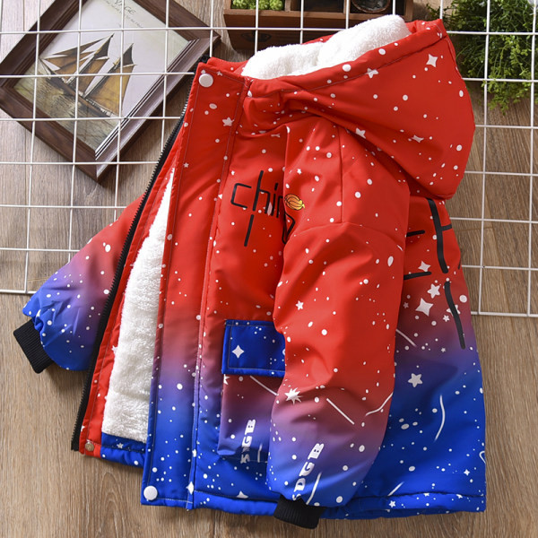 Naujo modelio vaikiška striukė su pūkiniu pamušalu ir gobtuvu berniukams