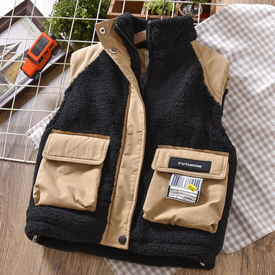 Naujo modelio vaikiška pūkinė liemenė su kišenėmis berniukams