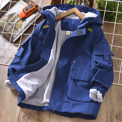 Jachetă căptușită model nou pentru băieți cu glugă și inscripționare