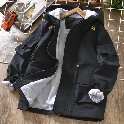 Jachetă căptușită model nou pentru băieți cu glugă și inscripționare