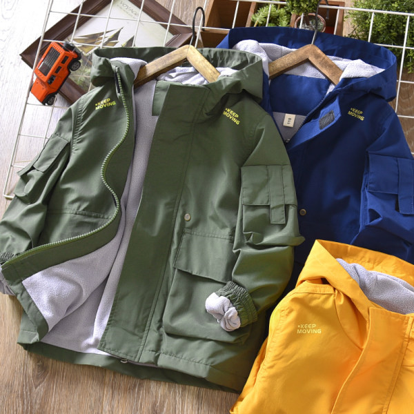 Jachetă căptușită model nou pentru băieți cu glugă și inscripționare