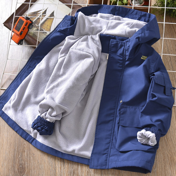 Jachetă căptușită model nou pentru băieți cu glugă și inscripționare