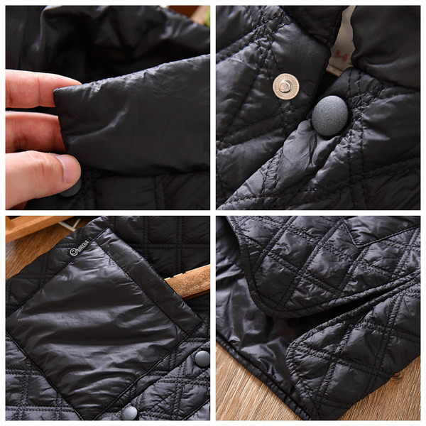 Naujo modelio vaikiška striukė su sagomis berniukams-juodos spalvos