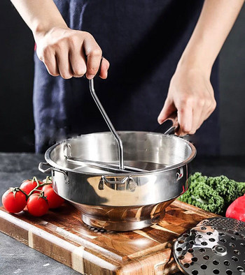 Χειροκίνητο Potato Masher Περιστροφικός μύλος από ανοξείδωτο χάλυβα Εξαιρετικός για την παρασκευή πουρέ ή σούπες λαχανικών, ντομάτες, εργαλεία κουζίνας