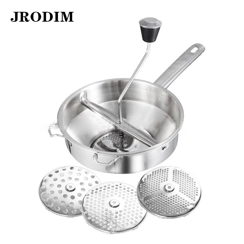 Ručný mačkadlo na zemiaky, rotačný mlynček na potraviny z nehrdzavejúcej ocele, skvelý na výrobu pyré alebo polievok zo zeleniny a paradajok, kuchynské náradie