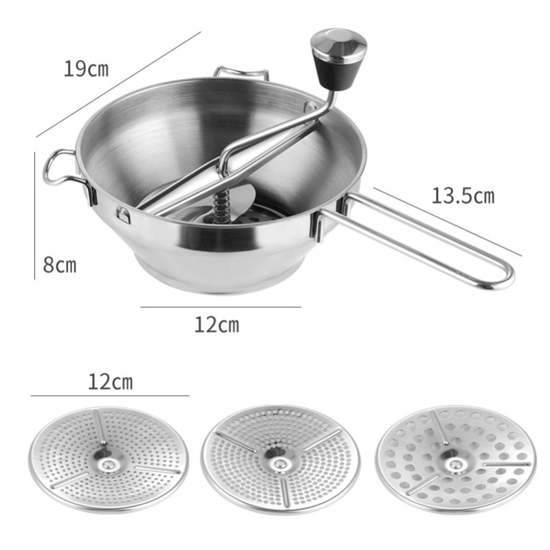 Mașină creativă de zdrobire de cartofi de dovleac cu trei discuri interschimbabile Blender de legume Moara pentru gem de fructe Unelte pentru alimente pentru bebeluși Gadget de bucătărie