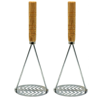 2 bucăți zdrobitor de cartofi din oțel inoxidabil instrument de zdrobire a alimentelor gătite, zdrobitor manual de fructe și legume, mâner din lemn, accesorii de bucătărie