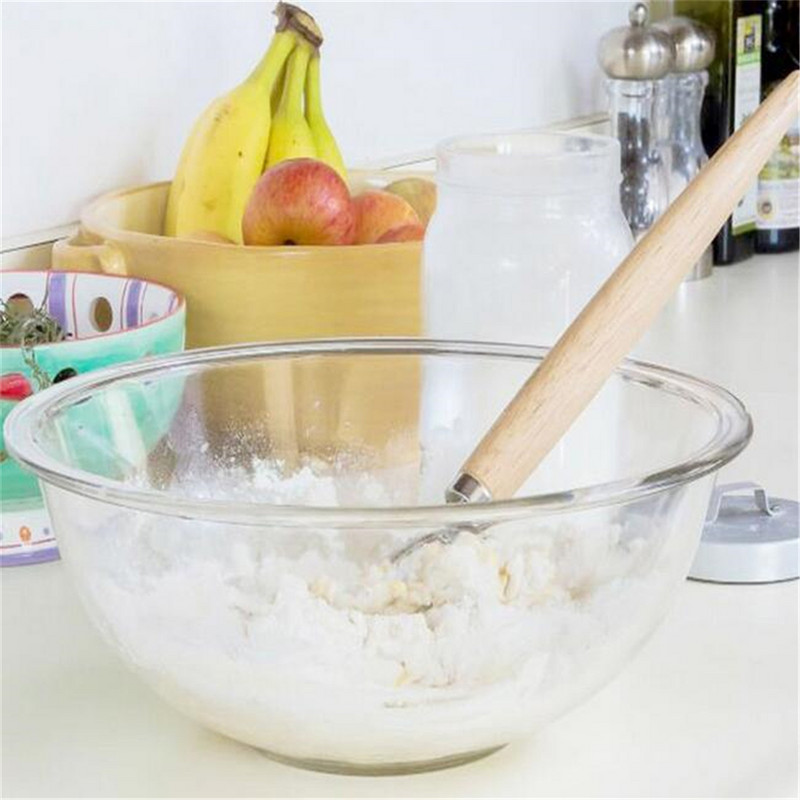 Naujas kiaušinių plaktuvo maišytuvo įrankis nerūdijančio plieno maišytuvas su ąžuolo medžio rankena, skirtas „pasidaryk pats“ duonos tešlai, kepiniams, tešlos plaktuvui virtuvės įtaisams