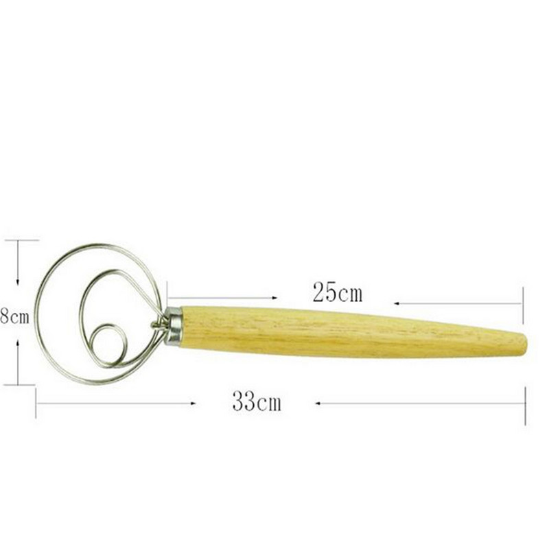 Naujas kiaušinių plaktuvo maišytuvo įrankis nerūdijančio plieno maišytuvas su ąžuolo medžio rankena, skirtas „pasidaryk pats“ duonos tešlai, kepiniams, tešlos plaktuvui virtuvės įtaisams