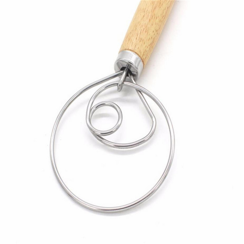 Naujas kiaušinių plaktuvo maišytuvo įrankis nerūdijančio plieno maišytuvas su ąžuolo medžio rankena, skirtas „pasidaryk pats“ duonos tešlai, kepiniams, tešlos plaktuvui virtuvės įtaisams