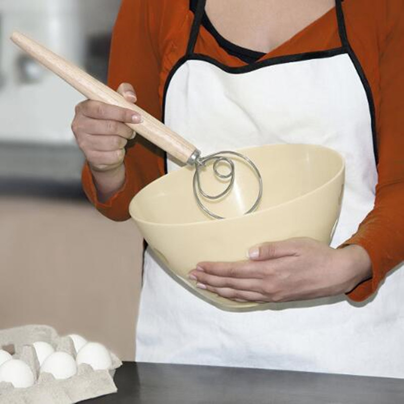 Creativ nou 1PC Blender din oțel inoxidabil pentru bricolaj aluat de pâine Vase de copt Aluat bate ouă Instrument de mixer Mâner din lemn de stejar