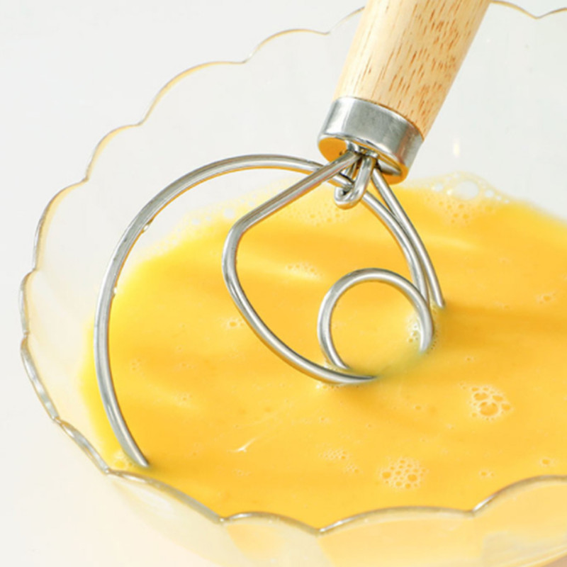 Creativ nou 1PC Blender din oțel inoxidabil pentru bricolaj aluat de pâine Vase de copt Aluat bate ouă Instrument de mixer Mâner din lemn de stejar