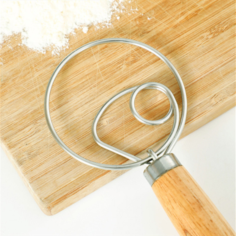 Creativ nou 1PC Blender din oțel inoxidabil pentru bricolaj aluat de pâine Vase de copt Aluat bate ouă Instrument de mixer Mâner din lemn de stejar