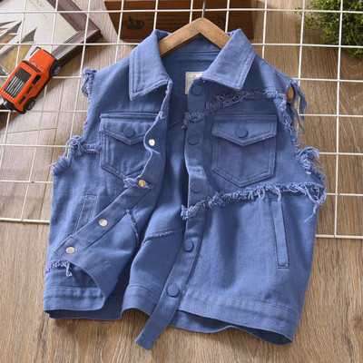 Dječji traper prsluk s poderanim elementima za dječake