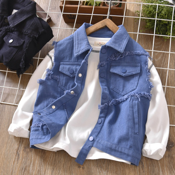 Dječji traper prsluk s poderanim elementima za dječake