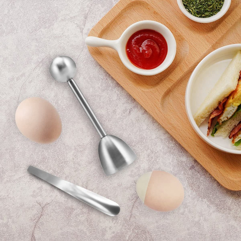 Topper pentru ouă, tăietor de ouă, biscuitor de ouă pentru ouă fierte tari și moi, Topper pentru tăietor de ouă cu lingură, accesorii de bucătărie din oțel inoxidabil