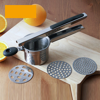 Мултифункционална преса за лимон и чесън от неръждаема стомана, картофи, силиконова ръкохватка, ръчна сокоизстисквачка, висококачествени издръжливи кухненски инструменти