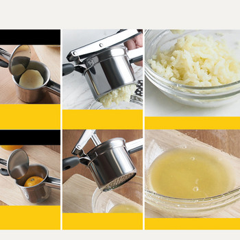 Мултифункционална преса за лимон и чесън от неръждаема стомана, картофи, силиконова ръкохватка, ръчна сокоизстисквачка, висококачествени издръжливи кухненски инструменти