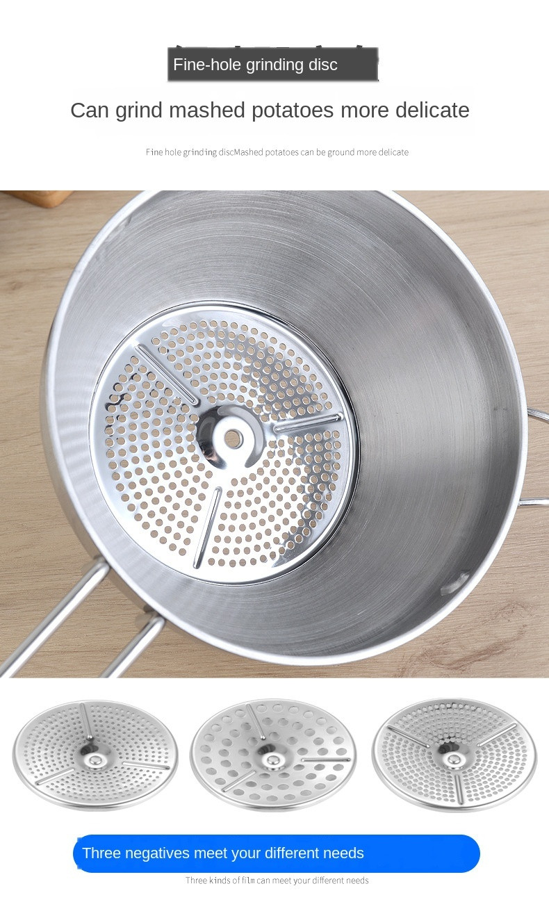 Stainless Steel Potato Mashers Food Vegetable Mill Mud with 3