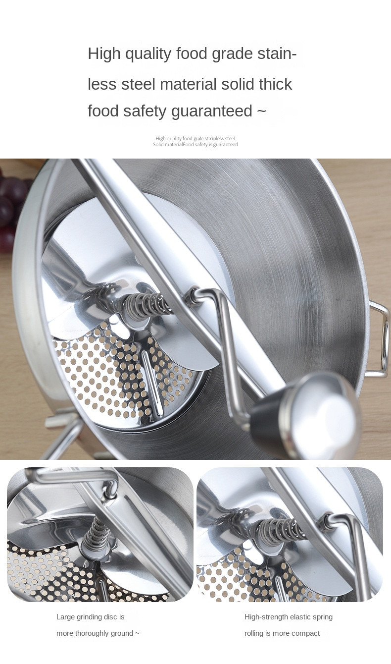 Stainless Steel Potato Mashers Food Vegetable Mill Mud with 3