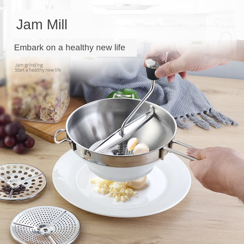 Moara multifunctionala de mancare din otel inoxidabil Masini de pisare manuale de cartofi Namol de moara de legume pentru alimente cu 3 discuri de macinat WF
