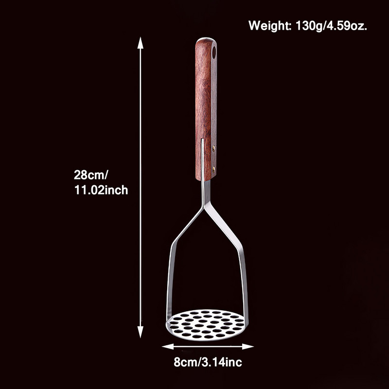 Roostevabast terasest kartulipudrunuur laia pudruplaadiga siledaks kartulipudruks puu-köögivilja tööriistad presspurusti