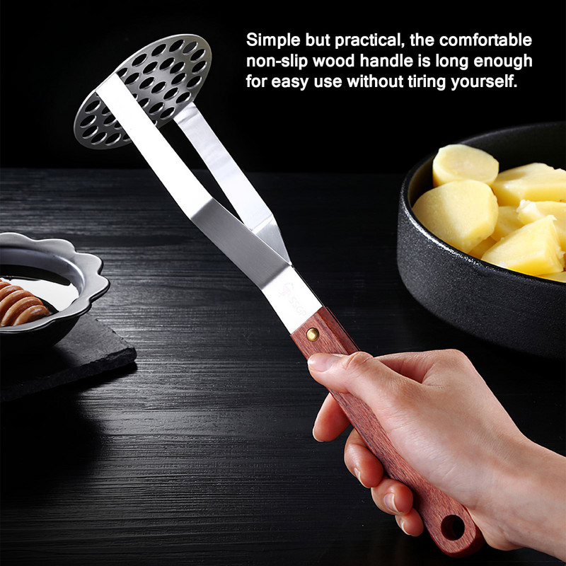 Roostevabast terasest kartulipudrunuur laia pudruplaadiga siledaks kartulipudruks puu-köögivilja tööriistad presspurusti