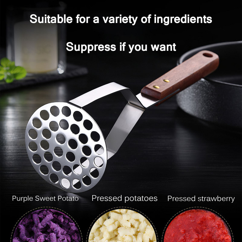 Roostevabast terasest kartulipudrunuur laia pudruplaadiga siledaks kartulipudruks puu-köögivilja tööriistad presspurusti