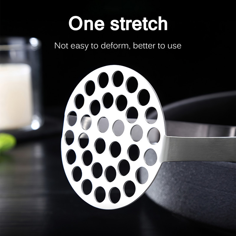 Roostevabast terasest kartulipudrunuur laia pudruplaadiga siledaks kartulipudruks puu-köögivilja tööriistad presspurusti