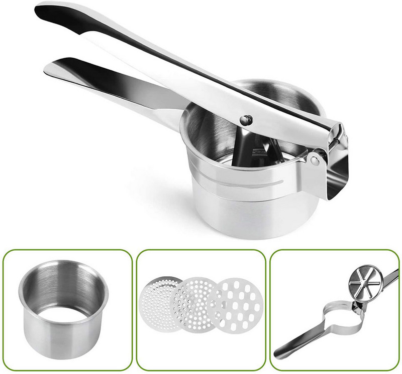 3 cserélhető versenytárcsa burgonya-zöldség- és gyümölcstörő Élelmiszertörő rozsdamentes acéltörőt készít