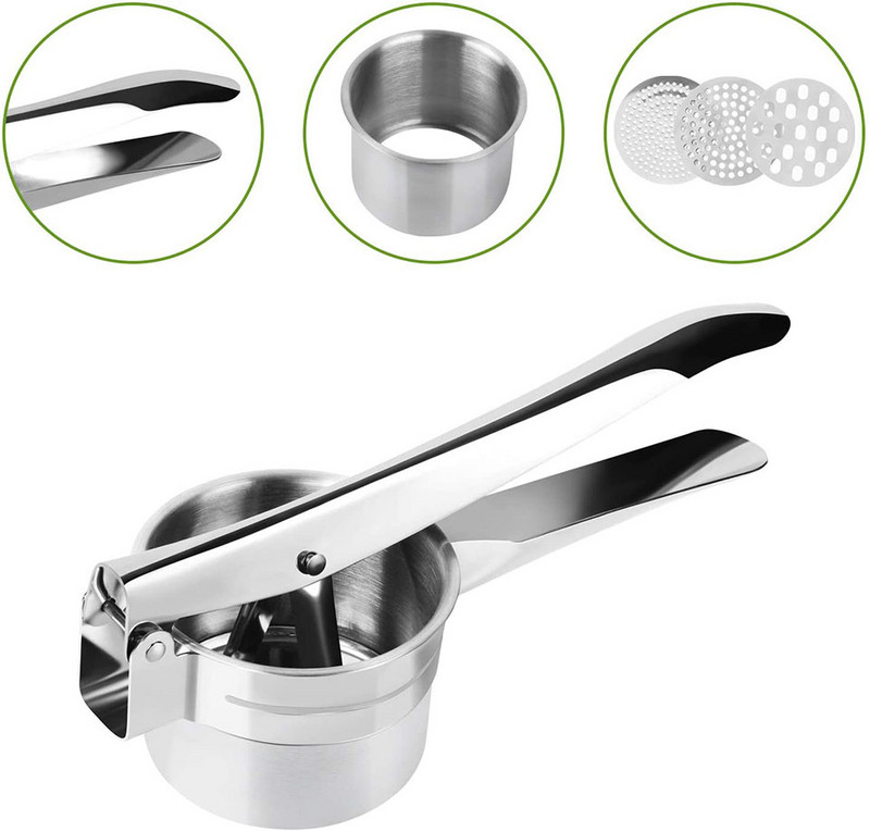 3 cserélhető versenytárcsa burgonya-zöldség- és gyümölcstörő Élelmiszertörő rozsdamentes acéltörőt készít