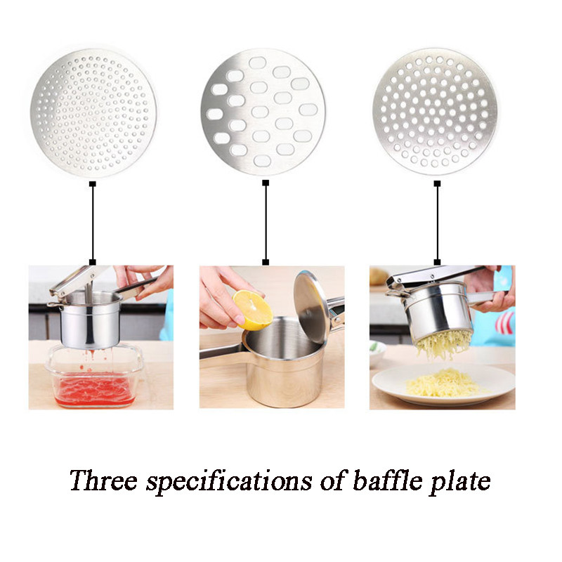 Burgonyanyomók Ricers Konyhai főzőeszközök Prémium rozsdamentes acél nyomású iszappüré Zöldség-gyümölcs présgép Fokhagymaprés